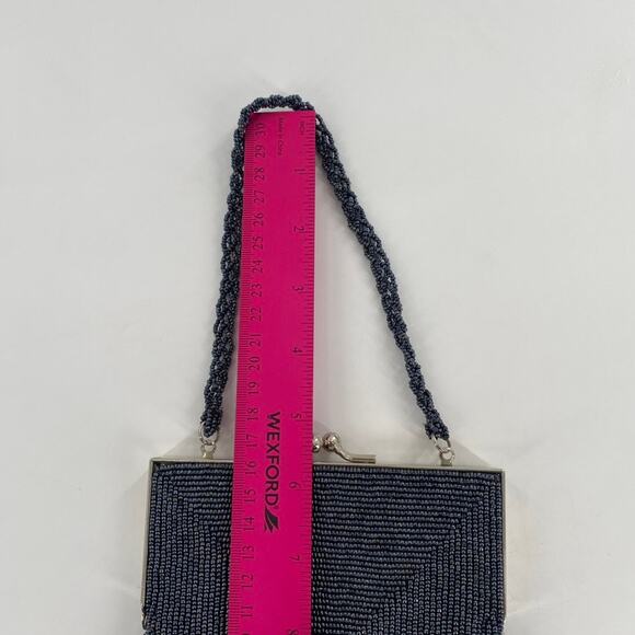 Express World Brand Clutch Purse Handbag Beaded Silver Gray Evening Party Event - Picture 8 of 8